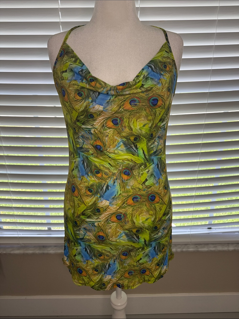 Peacock Feather Print Cowl Neck swimsuit- Green Blue